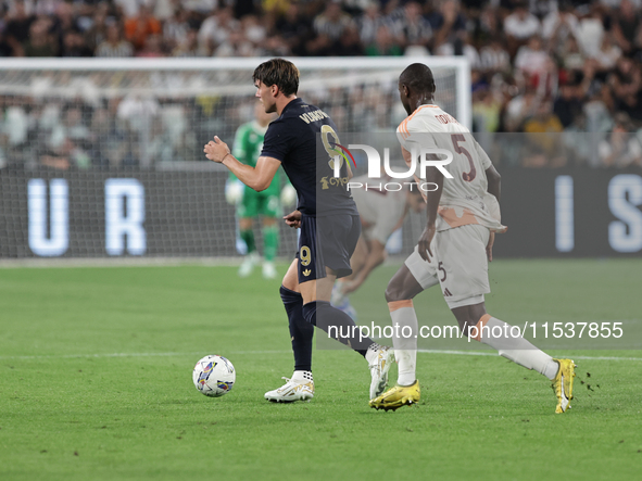 Dusan Vlahovic during the Serie A 2024-2025 match between Juventus and Roma in Turin, Italy, on September 1, 2024 