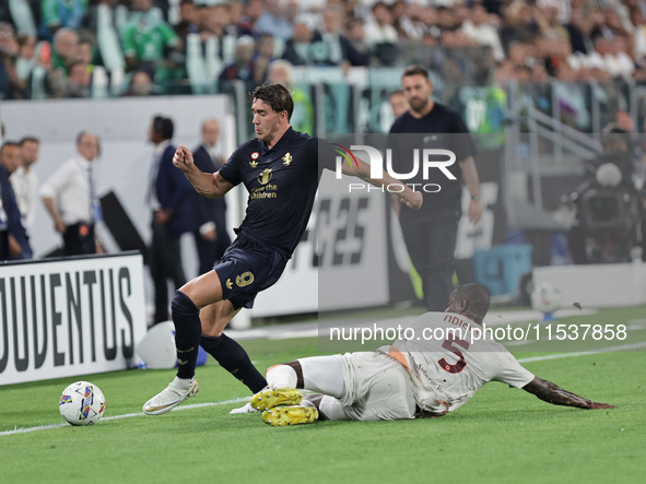 Dusan Vlahovic during the Serie A 2024-2025 match between Juventus and Roma in Turin, Italy, on September 1, 2024 