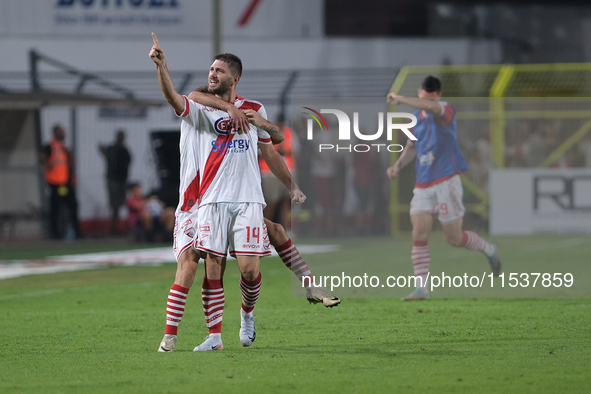 Francesco Galuppini of Mantova 1911 celebrates after scoring a goal during the Italian Serie B soccer championship match between Mantova Cal...