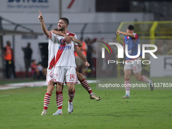 Francesco Galuppini of Mantova 1911 celebrates after scoring a goal during the Italian Serie B soccer championship match between Mantova Cal...