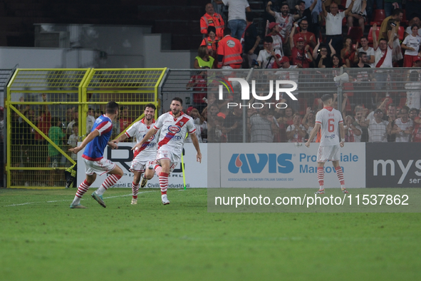 Mantova 1911 celebrates after scoring a goal during the Italian Serie B soccer championship match between Mantova Calcio 1911 and US Salerni...