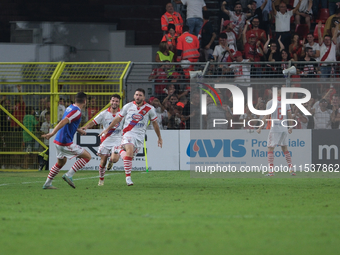 Mantova 1911 celebrates after scoring a goal during the Italian Serie B soccer championship match between Mantova Calcio 1911 and US Salerni...