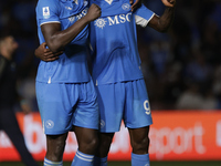 Romelu Lukaku of Napoli and Frank Zambo Anguissa of Napoli at the end of the Serie A soccer match SSC Napoli - Parma Calcio at Stadio Marado...