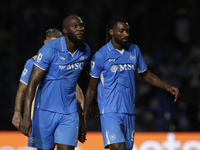 Romelu Lukaku of Napoli and Frank Zambo Anguissa of Napoli at the end of the Serie A soccer match SSC Napoli - Parma Calcio at Stadio Marado...