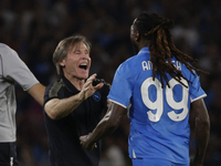 Gabriele Oriali of Napoli and Frank Zambo Anguissa of Napoli celebrate after scoring their second goal during the Serie A soccer match SSC N...