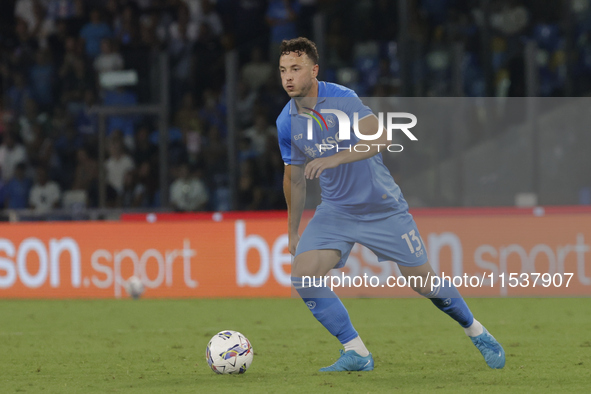 Amir Rrahmani of Napoli controls the ball during the Serie A soccer match between SSC Napoli and Parma Calcio at Stadio Maradona in Naples,...