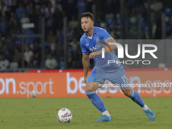 Amir Rrahmani of Napoli controls the ball during the Serie A soccer match between SSC Napoli and Parma Calcio at Stadio Maradona in Naples,...