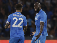 Romelu Lukaku of Napoli celebrates after scoring their first goal during the Serie A soccer match SSC Napoli - Parma Calcio at Stadio Marado...