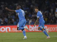 Romelu Lukaku of Napoli celebrates after scoring their first goal during the Serie A soccer match SSC Napoli - Parma Calcio at Stadio Marado...