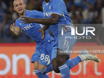 Romelu Lukaku of Napoli celebrates after scoring their first goal during the Serie A soccer match SSC Napoli - Parma Calcio at Stadio Marado...