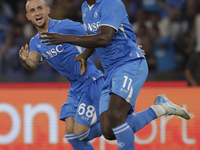 Romelu Lukaku of Napoli celebrates after scoring their first goal during the Serie A soccer match SSC Napoli - Parma Calcio at Stadio Marado...