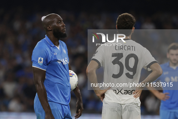 Romelu Lukaku of Napoli looks on during the Serie A soccer match between SSC Napoli and Parma Calcio at Stadio Maradona in Naples, Italy, on...