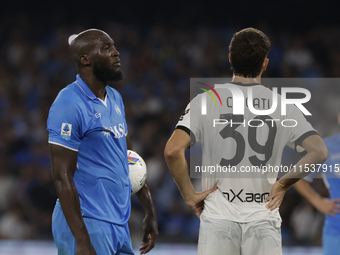 Romelu Lukaku of Napoli looks on during the Serie A soccer match between SSC Napoli and Parma Calcio at Stadio Maradona in Naples, Italy, on...