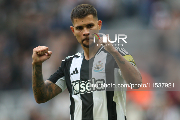 Newcastle United's Bruno Guimaraes during the Premier League match between Newcastle United and Tottenham Hotspur at St. James's Park in New...