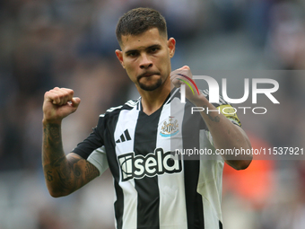 Newcastle United's Bruno Guimaraes during the Premier League match between Newcastle United and Tottenham Hotspur at St. James's Park in New...