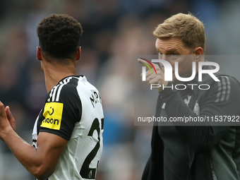 Newcastle United Manager Eddie Howe points at Newcastle United's Jacob Murphy during the Premier League match between Newcastle United and T...