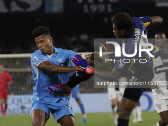 Parma's Zion Suzuki and David Neres of Napoli are seen in action during the Serie A soccer match SSC Napoli - Parma Calcio at Stadio Maradon...