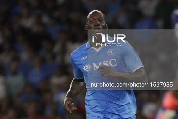 Romelu Lukaku of Napoli reacts during the Serie A soccer match between SSC Napoli and Parma Calcio at Stadio Maradona in Naples, Italy, on A...