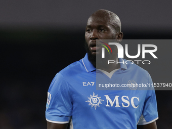 Romelu Lukaku of Napoli looks on during the Serie A soccer match between SSC Napoli and Parma Calcio at Stadio Maradona in Naples, Italy, on...