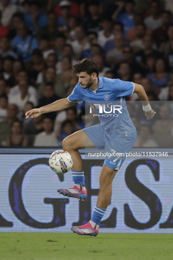 Khvicha Kvaratskhelia of Napoli controls the ball during the Serie A soccer match SSC Napoli vs. Parma Calcio at Stadio Maradona in Naples,...