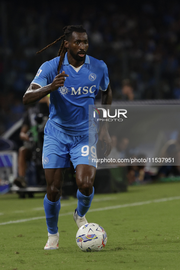 Frank Zambo Anguissa of Napoli controls the ball during the Serie A soccer match SSC Napoli vs. Parma Calcio at Stadio Maradona in Naples, I...