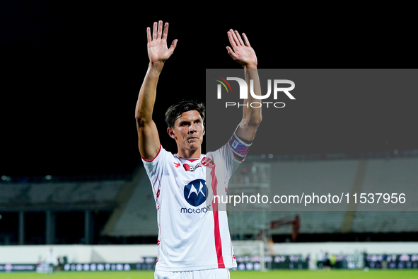 Matteo Pessina of AC Monza greets his supporters during the Serie A Enilive match between ACF Fiorentina and AC Monza at Stadio Artemio Fran...