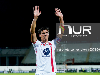 Matteo Pessina of AC Monza greets his supporters during the Serie A Enilive match between ACF Fiorentina and AC Monza at Stadio Artemio Fran...