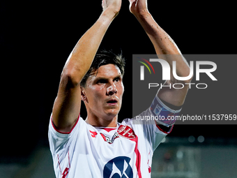 Matteo Pessina of AC Monza greets his supporters during the Serie A Enilive match between ACF Fiorentina and AC Monza at Stadio Artemio Fran...