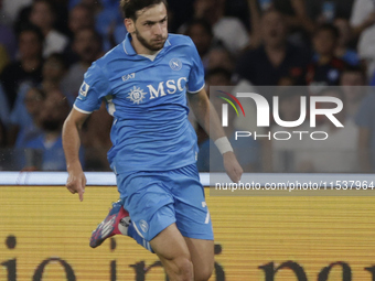 Khvicha Kvaratskhelia of Napoli controls the ball during the Serie A soccer match SSC Napoli vs. Parma Calcio at Stadio Maradona in Naples,...