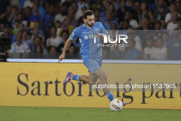 Khvicha Kvaratskhelia of Napoli controls the ball during the Serie A soccer match SSC Napoli vs. Parma Calcio at Stadio Maradona in Naples,...