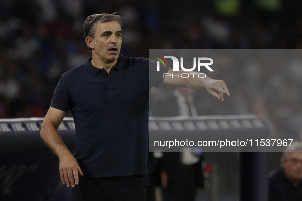 Parma's Coach Fabio Pecchia reacts during the Serie A soccer match between SSC Napoli and Parma Calcio at Stadio Maradona in Naples, Italy,...