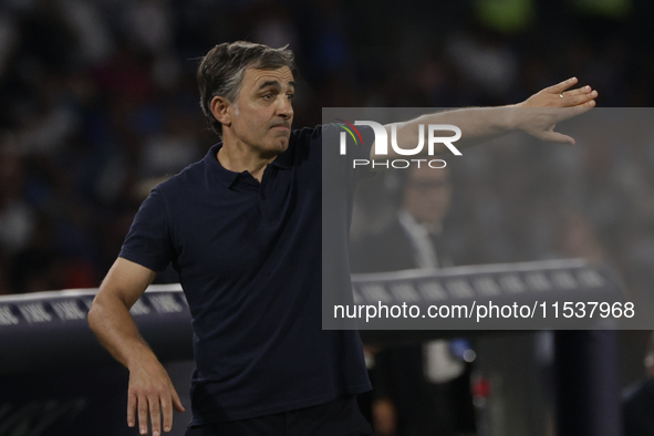 Parma's Coach Fabio Pecchia reacts during the Serie A soccer match between SSC Napoli and Parma Calcio at Stadio Maradona in Naples, Italy,...