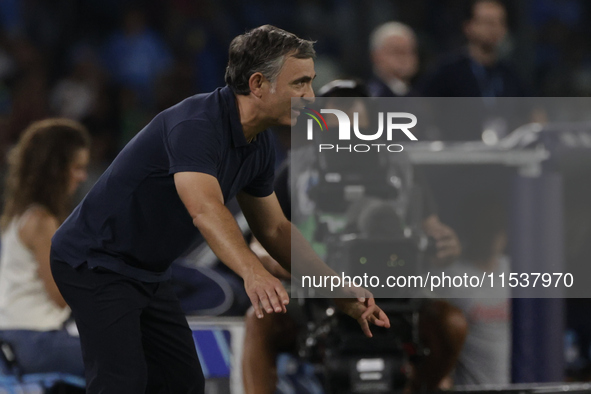 Parma's Coach Fabio Pecchia reacts during the Serie A soccer match between SSC Napoli and Parma Calcio at Stadio Maradona in Naples, Italy,...