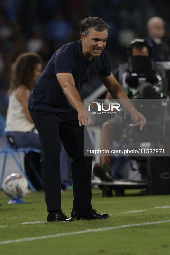 Parma's Coach Fabio Pecchia reacts during the Serie A soccer match between SSC Napoli and Parma Calcio at Stadio Maradona in Naples, Italy,...