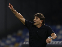 Antonio Conte, coach of Napoli, reacts during the Serie A soccer match between SSC Napoli and Parma Calcio at Stadio Maradona in Naples, Ita...