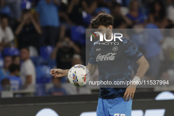 Khvicha Kvaratskhelia of Napoli controls the ball before the Serie A soccer match SSC Napoli - Parma Calcio at Stadio Maradona in Naples, It...