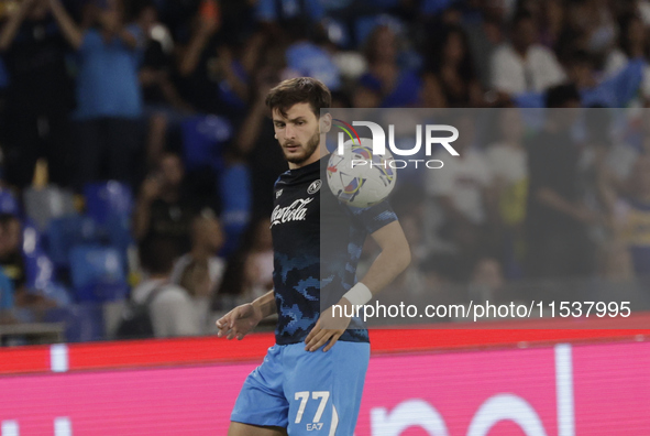 Khvicha Kvaratskhelia of Napoli controls the ball before the Serie A soccer match SSC Napoli - Parma Calcio at Stadio Maradona in Naples, It...