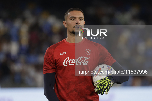 Elia Caprile of Napoli looks on before the Serie A soccer match between SSC Napoli and Parma Calcio at Stadio Maradona in Naples, Italy, on...