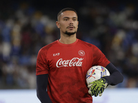 Elia Caprile of Napoli looks on before the Serie A soccer match between SSC Napoli and Parma Calcio at Stadio Maradona in Naples, Italy, on...