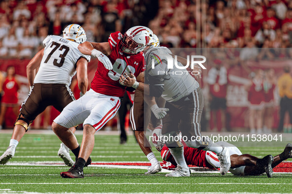 The Wisconsin Badgers play against the Western Michigan Broncos at Camp Randall Stadium in Madison, Wisconsin, on August 30, 2024. 