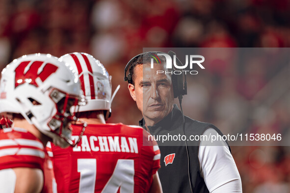 Wisconsin Badgers Head Coach Luke Fickell is at Camp Randall Stadium in Madison, Wisconsin, on August 30, 2024. 