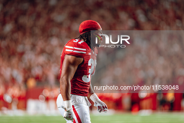 Wisconsin Badgers tight end Riley Nowakowski #37 is at Camp Randall Stadium in Madison, Wisconsin, on August 30, 2024. 