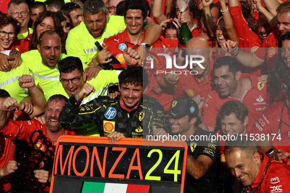 Charles Leclerc and Carlos Sainz of Ferrari after the Formula 1 Italian Grand Prix at Autodromo Nazionale di Monza in Monza, Italy on Septem...