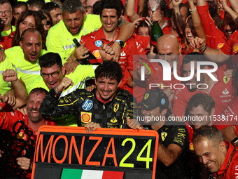 Charles Leclerc and Carlos Sainz of Ferrari after the Formula 1 Italian Grand Prix at Autodromo Nazionale di Monza in Monza, Italy on Septem...