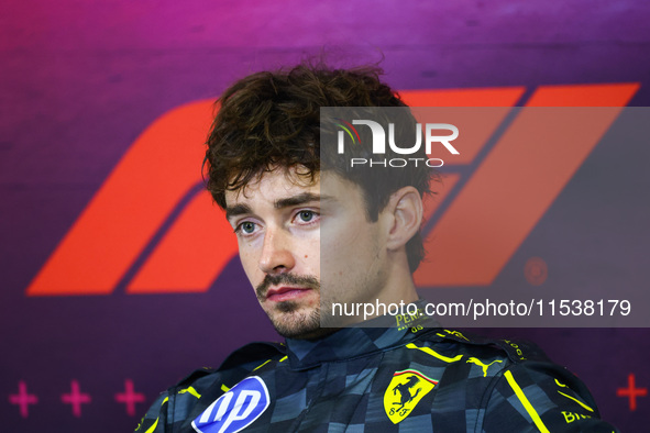 Charles Leclerc of Ferrari attends a press conference after the Italian Formula One Grand Prix at Autodromo Nazionale Monza circuit, in Monz...