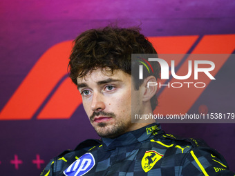 Charles Leclerc of Ferrari attends a press conference after the Italian Formula One Grand Prix at Autodromo Nazionale Monza circuit, in Monz...