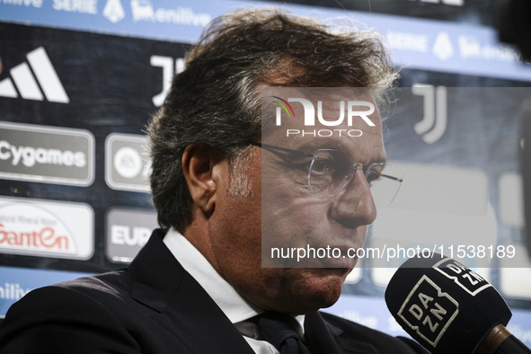 Juventus director Cristiano Giuntoli looks on during the Serie A football match number 3 between Juventus and Roma in Turin, Italy, on Septe...