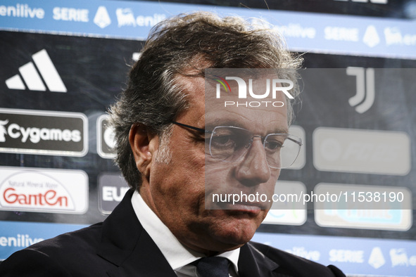 Juventus director Cristiano Giuntoli looks on during the Serie A football match number 3 between Juventus and Roma in Turin, Italy, on Septe...