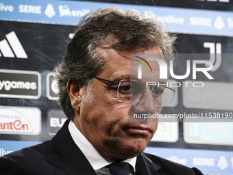 Juventus director Cristiano Giuntoli looks on during the Serie A football match number 3 between Juventus and Roma in Turin, Italy, on Septe...