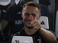 Juventus midfielder Teun Koopmeiners (8) waits on the bench during the Serie A football match number 3 between Juventus and Roma in Turin, P...